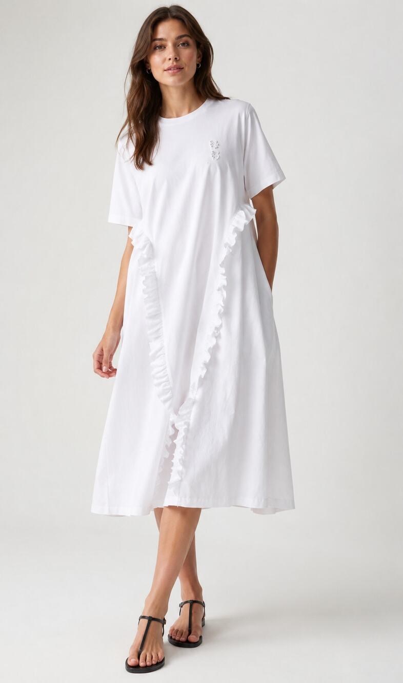 New Uniqlo x Cecilie Bahnsen Frill T-Shirt Dress Black Size S Cotton